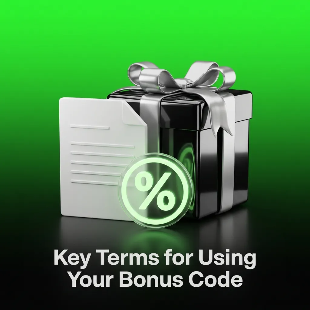 Checklist graphic showing bonus code terms: first deposit, wagering rules, expiry, and eligibility requirements.
