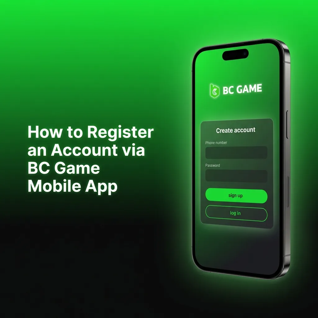 BC Game mobile app registration screen showing sign-up form with email and password fields on iOS interface